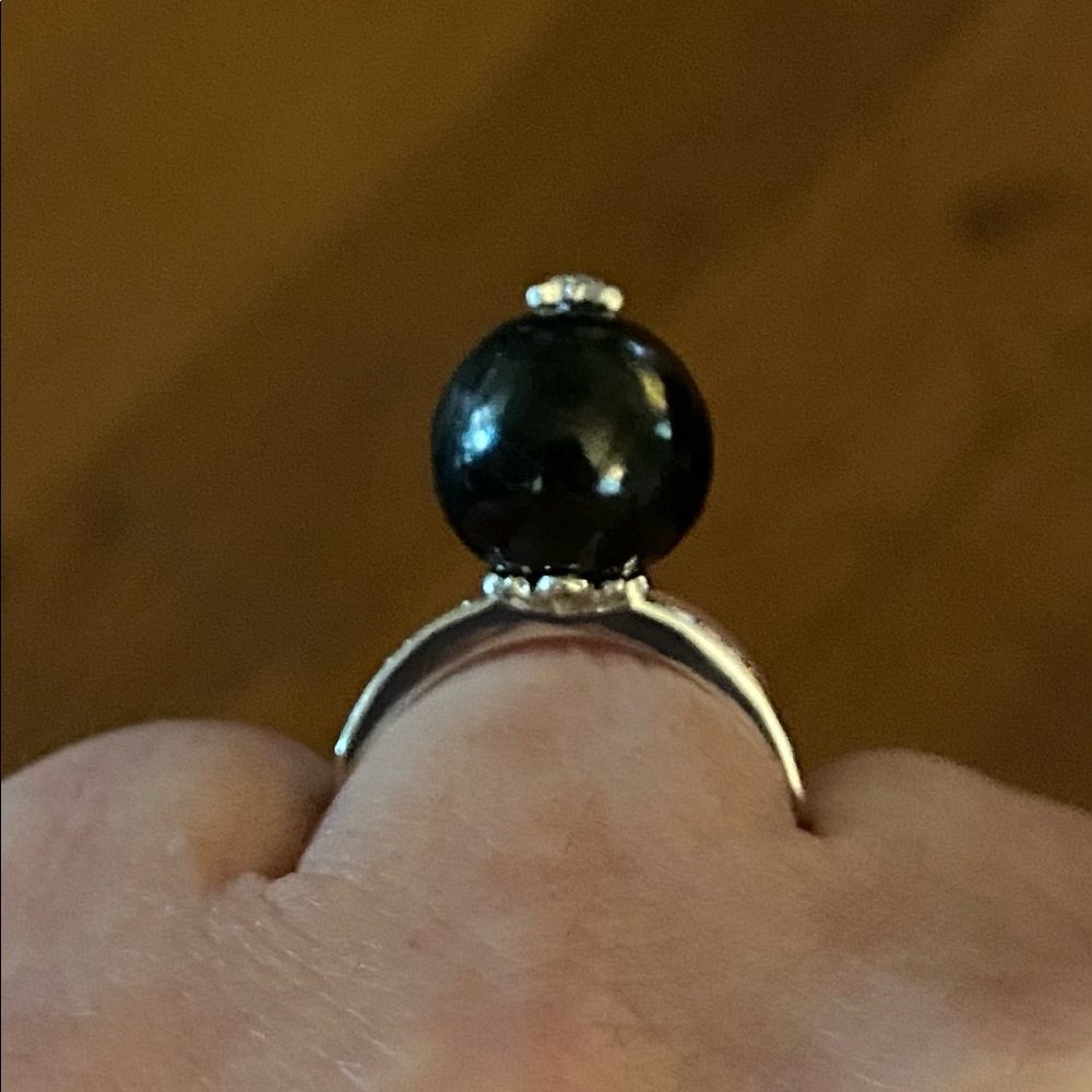 NWT Sterling Silver Shungite & White Zircon CELESTIAL Ring - Picture 7 of 12
